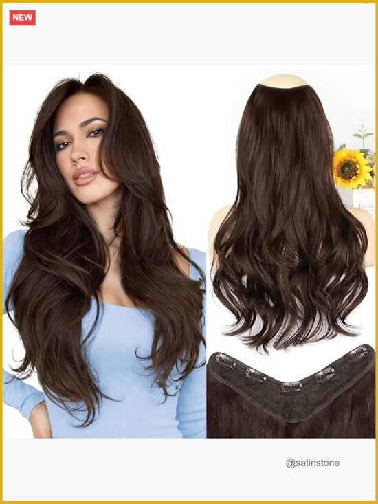 Long Wavy Layered Clip-in Hair Extensions, Synthetic Full Head Hairpiece 20 Inch main image 7